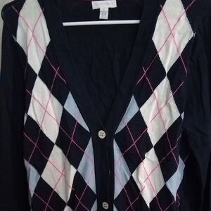 Charter Club Women’s Black Argyle Button Cardigan Sweater